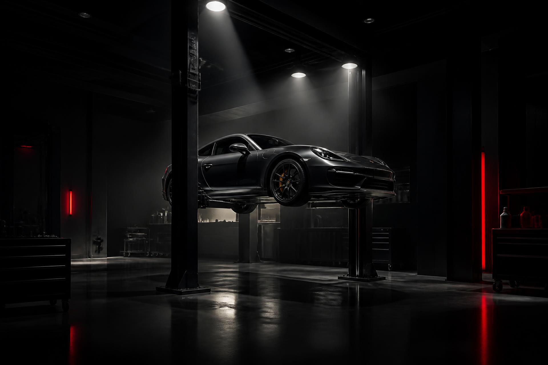 Vehicle raised on a hoist inside the Elite Collision Centre workshop